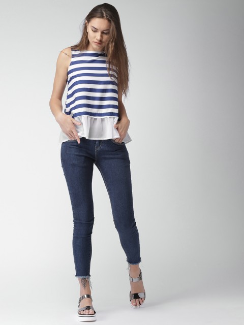 

Mast & Harbour Women White & Blue Striped Top