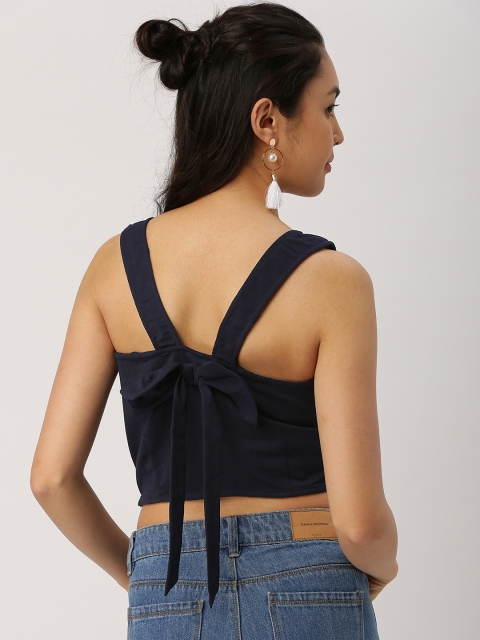

DressBerry Women Navy Blue Solid Crop Top