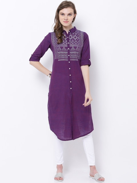 

Vishudh Women Purple Yoke Design Straight Kurta
