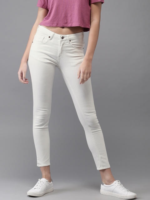 

HERE&NOW Women White Skinny Fit Mid-Rise Clean Look Stretchable Cropped Jeans