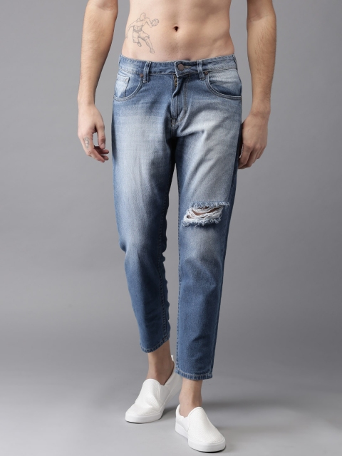 

HERE&NOW Men Blue Slim Tapered Fit Cropped Mid-Rise Mildly Distressed Jeans