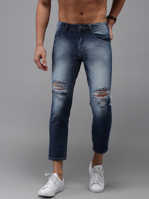 

HERE&NOW Men Blue Cropped Slim Fit Mid-Rise Mildly Distressed Jeans