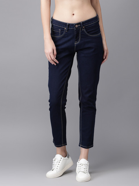 

HERE&NOW Women Blue Skinny Fit Mid-Rise Cropped Clean Look Stretchable Jeans