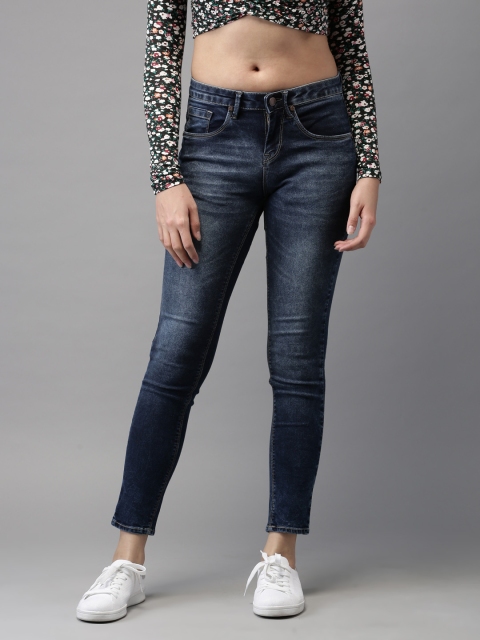 

HERE&NOW Women Blue Skinny Fit Mid-Rise Cropped Clean Look Stretchable Jeans