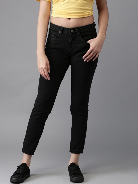 

HERE&NOW Women Black Skinny Fit Mid-Rise Clean Look Stretchable Cropped Jeans
