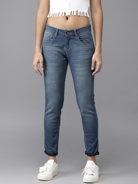 

HERE&NOW Women Blue Skinny Fit Mid-Rise Clean Look Stretchable Cropped Jeans