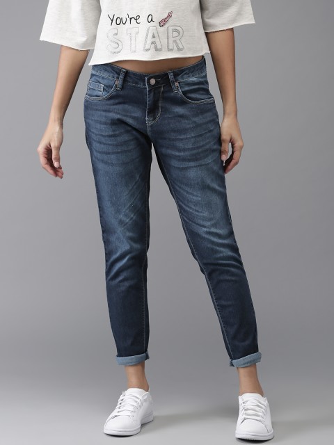 

HERE&NOW Women Blue Skinny Fit Mid-Rise Clean Look Stretchable Cropped Jeans