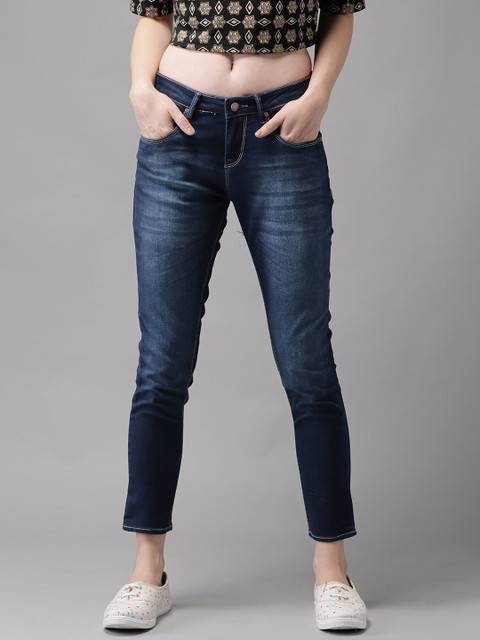 

HERE&NOW Women Blue Skinny Fit Mid-Rise Cropped Clean Look Stretchable Jeans