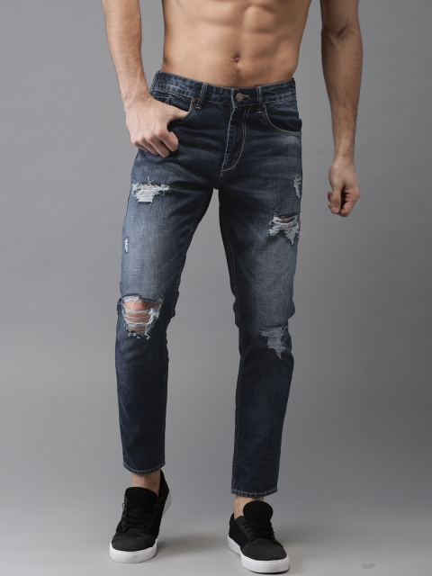 

HERE&NOW Men Blue Slim Tapered Fit Mid-Rise Mildly Distressed Cropped Jeans