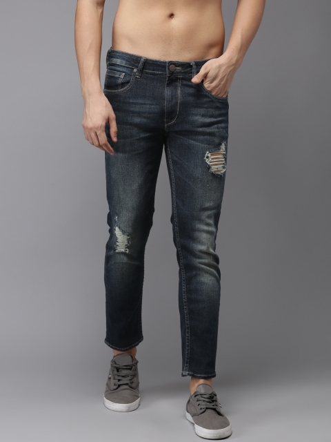 

HERE&NOW Men Blue Cropped Slim Tapered Fit Mid-Rise Mildly Distressed Stretchable Jeans