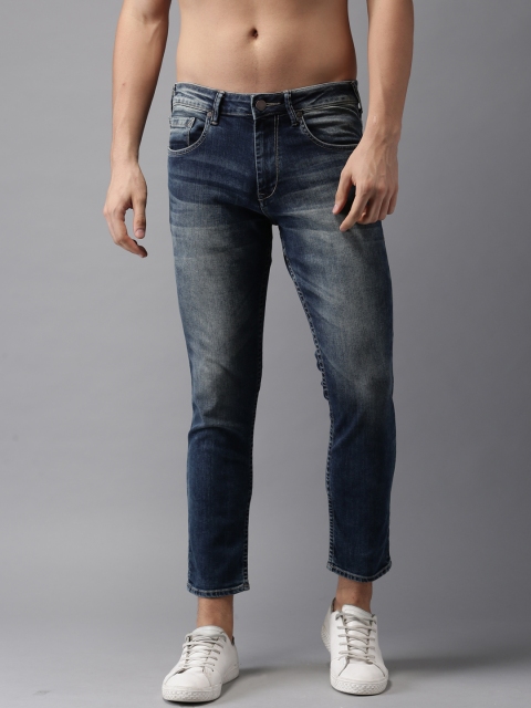 

HERE&NOW Men Blue Cropped Tapered Fit Mid-Rise Clean Look Stretchable Jeans
