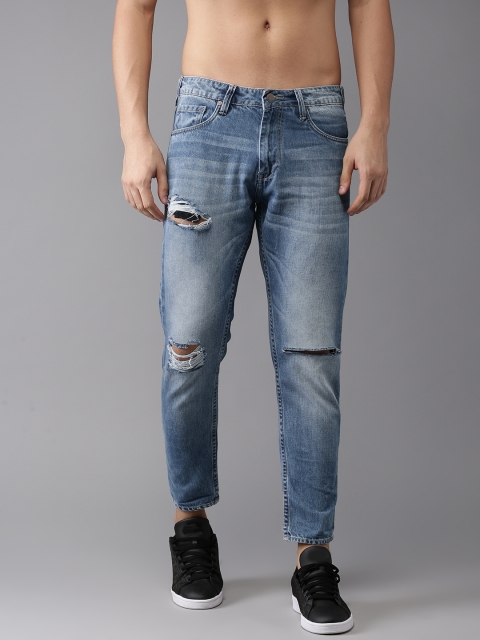 

HERE&NOW Men Blue Tapered Fit Cropped Mid-Rise Mildly Distressed Jeans