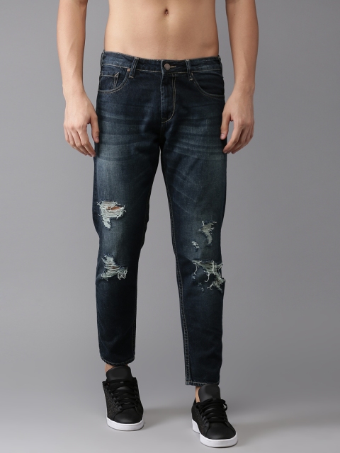 

HERE&NOW Men Blue Tapered Fit Cropped Mid-Rise Mildly Distressed Jeans