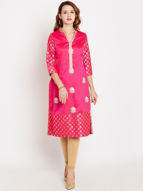 

Biba Women Pink Woven Design Straight Kurta