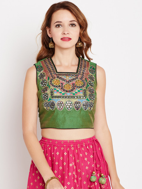 

Biba Women Green Embellished Sleeveless Crop Top