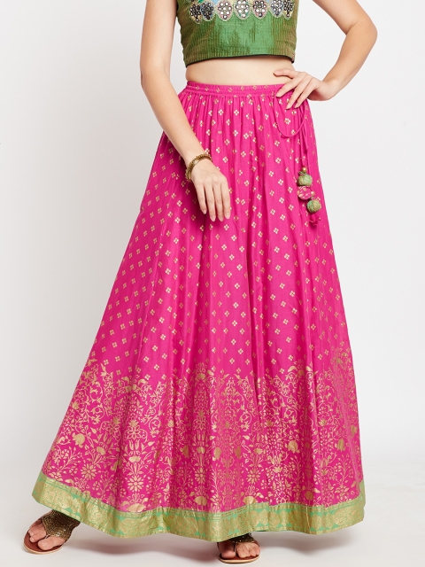 

Biba Women Pink & Gold-Toned Printed Maxi Flared Skirt