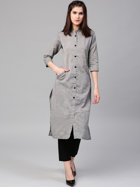 

AKS Women Grey Solid Straight Kurta