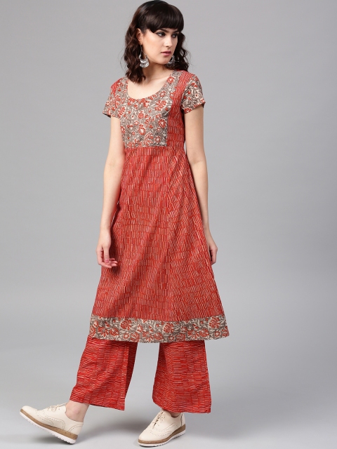 

AKS Women Red & Grey Printed A-Line Kurta