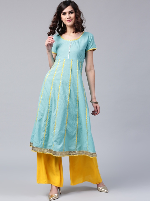 

AKS Women Blue & Yellow Embellished Anarkali Kurta