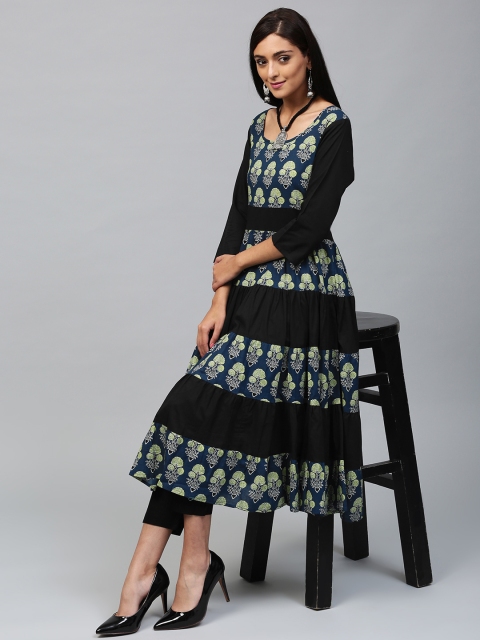 

AKS Women Blue & Black Printed Anarkali Kurta