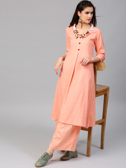 

AKS Women Peach-Coloured Solid A-Line Kurta