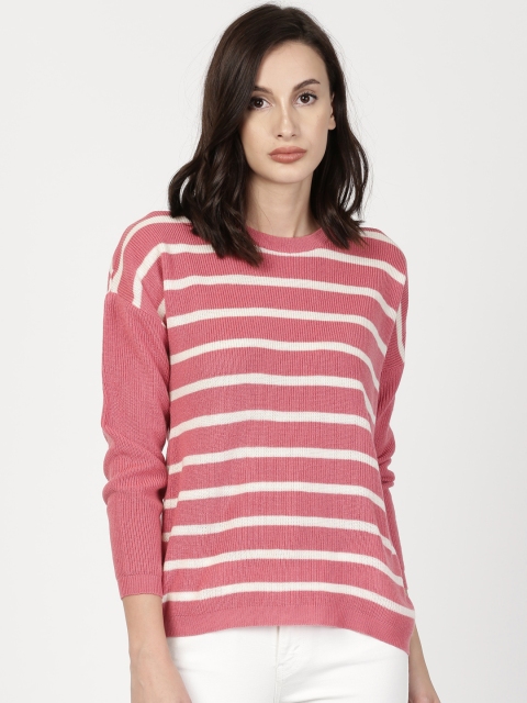 

ether Women Pink & Off-White Striped Pullover