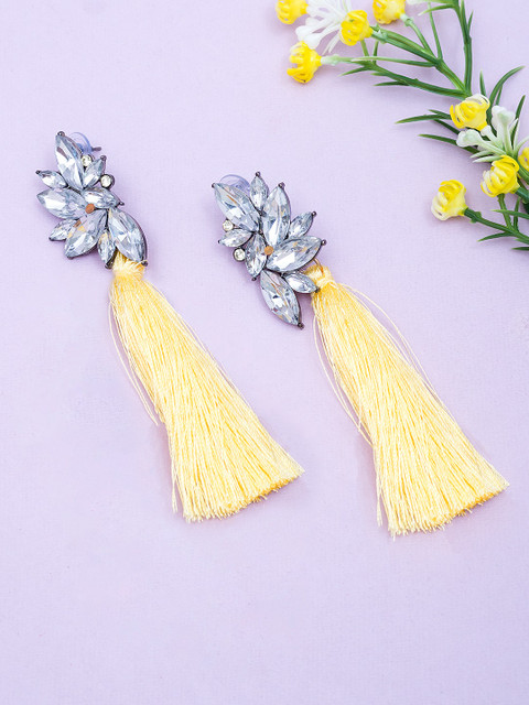 

Golden Peacock Yellow & White Gold-Plated Tasselled Drop Earrings