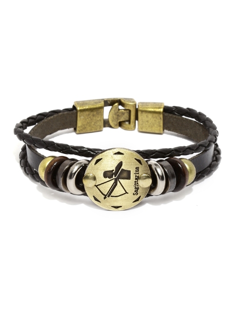 

Golden Peacock Unisex Brown & Antique Gold-Toned Sagittarius Leather Bracelet, Black