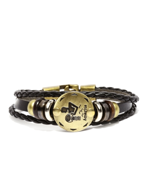 

Golden Peacock Unisex Black & Antique Gold-Toned Aquarius Leather Bracelet
