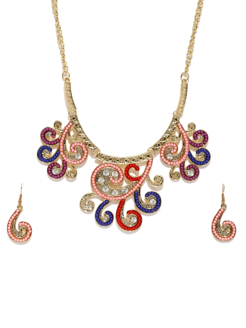 

Golden Peacock Gold-Plated Multicoloured Jewellery Set, Multi