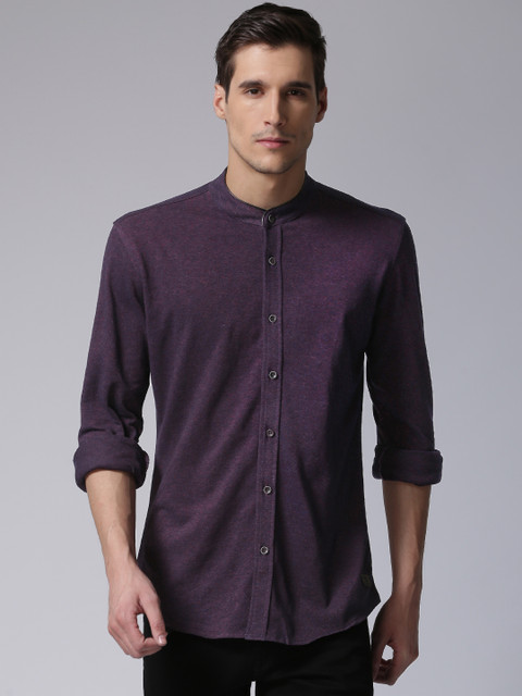 

YWC Men Burgundy Nancy Slim Fit Solid Knitted Casual Shirt
