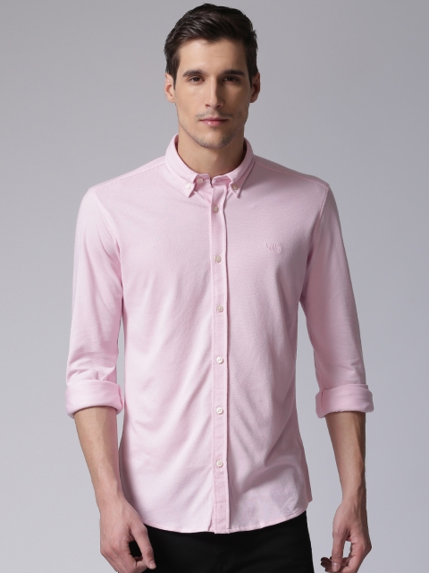 

YWC Men Pink Slim Fit Solid Knitted Casual Shirt