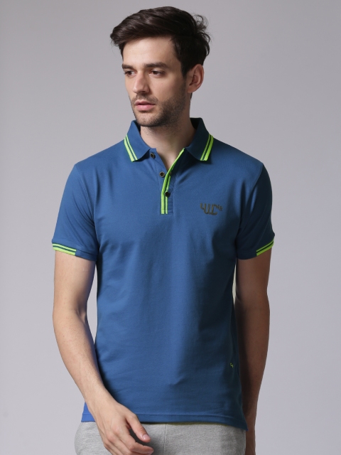 

YWC Men Blue Solid Polo Collar T-shirt