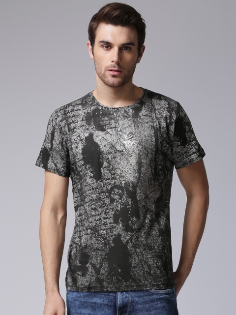 

YWC Men Charcoal Grey Printed Round Neck T-shirt