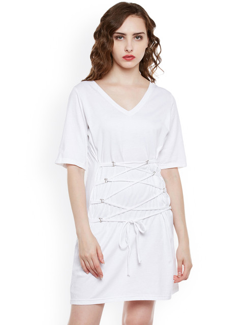 

THE SILHOUETTE STORE Women White Solid T-shirt Dress