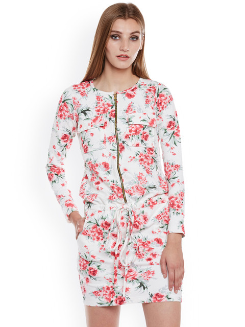 

THE SILHOUETTE STORE Women Off-White Floral Print Sheath Dress