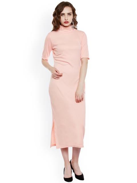 

THE SILHOUETTE STORE Women Peach-Coloured Solid Sheath Dress