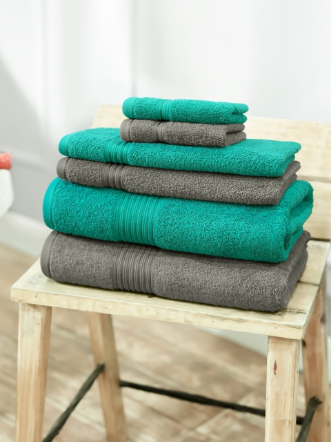 

swiss republic Grey & Green Set of 6 Cotton 600 GSM Towels
