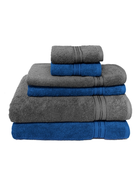 

swiss republic Grey & Blue Set of 6 Cotton 600 GSM Towels
