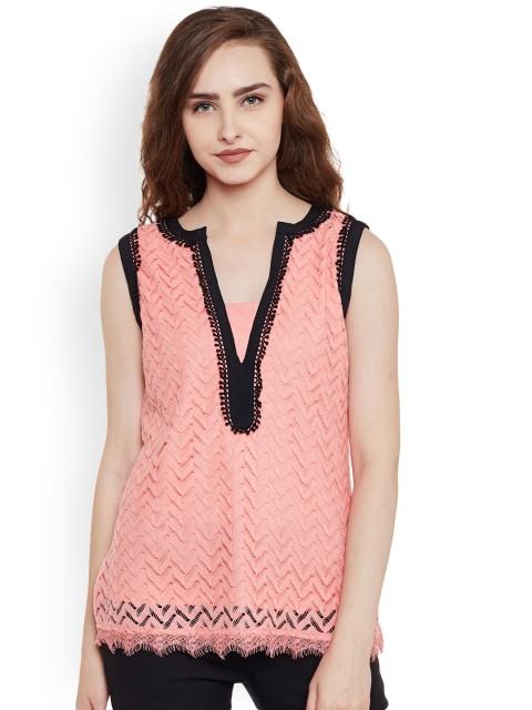

Latin Quarters Women Peach-Coloured Self-Design Top