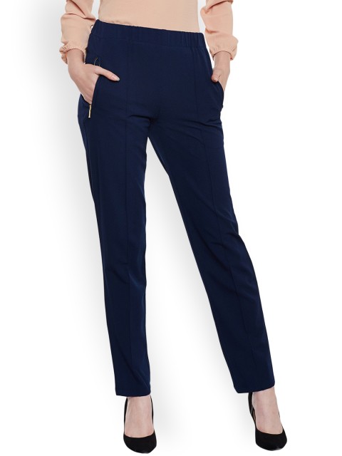 

Latin Quarters Women Navy Blue Smart Straight Fit Solid Anti-Fit Trousers