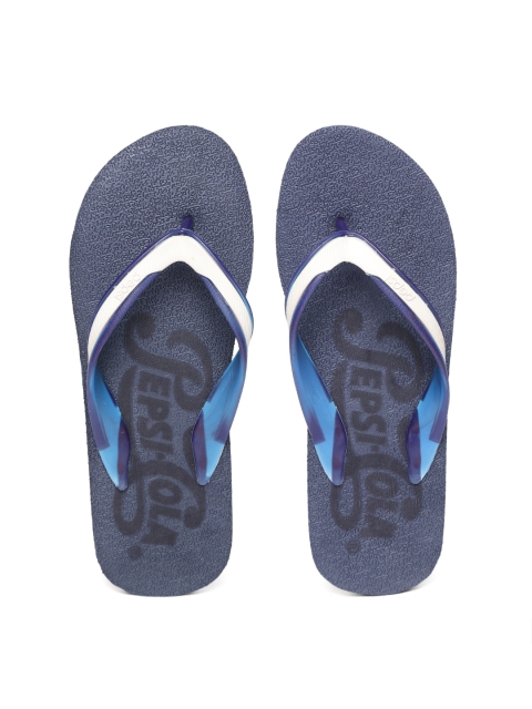 

Pepsi Men Off-White & Navy Retro Printed Laser Etched Retro Flip-Flops