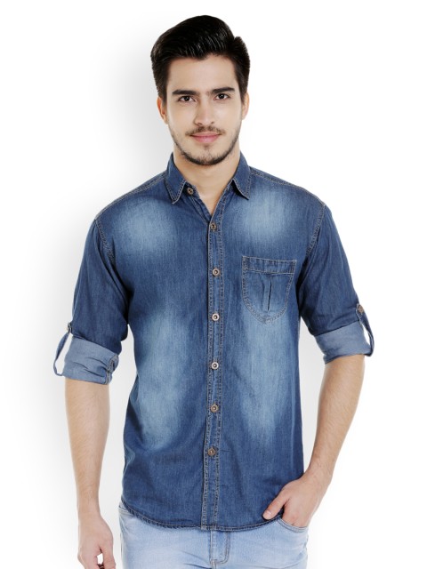 

High Star Men Blue Washed Slim Fit Denim Casual Shirt