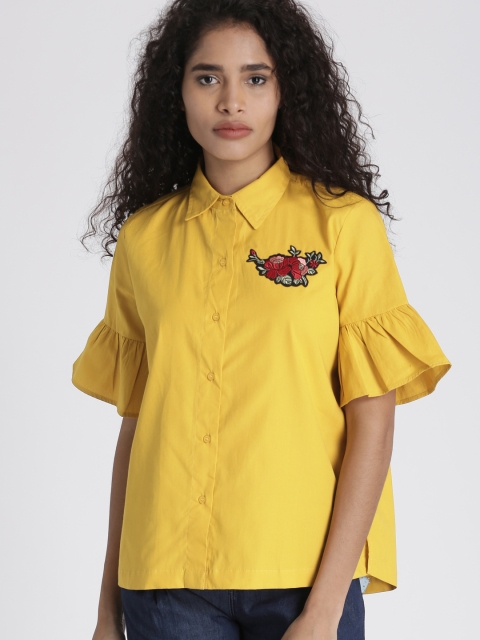 

Chemistry Women Mustard Yellow Regular Fit Solid Casual Shirt