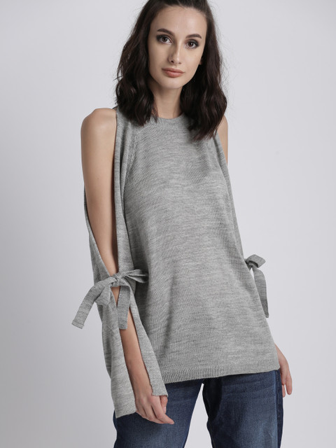 

Chemistry Women Grey Melange Solid Pullover
