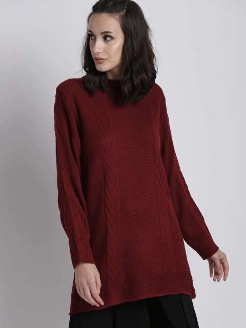 

Chemistry Women Maroon Self Design Pullover