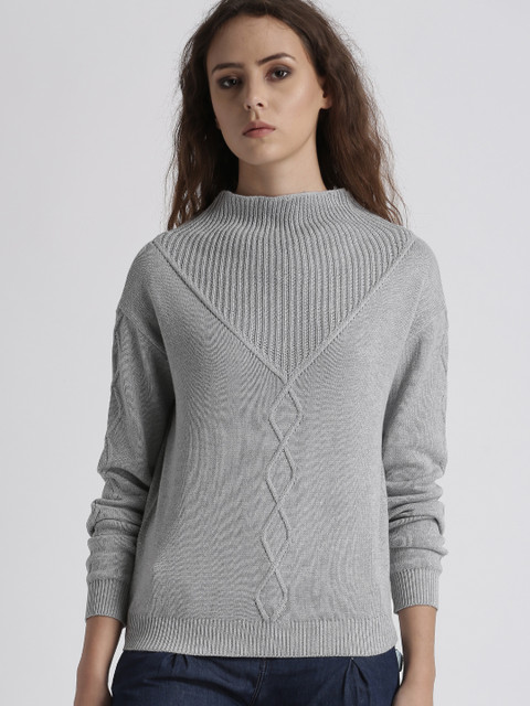 

Chemistry Women Grey Melange Self Design Pullover