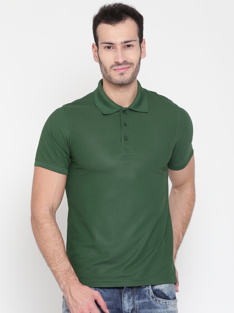 

American Crew Men Green Solid Polo Collar T-shirt