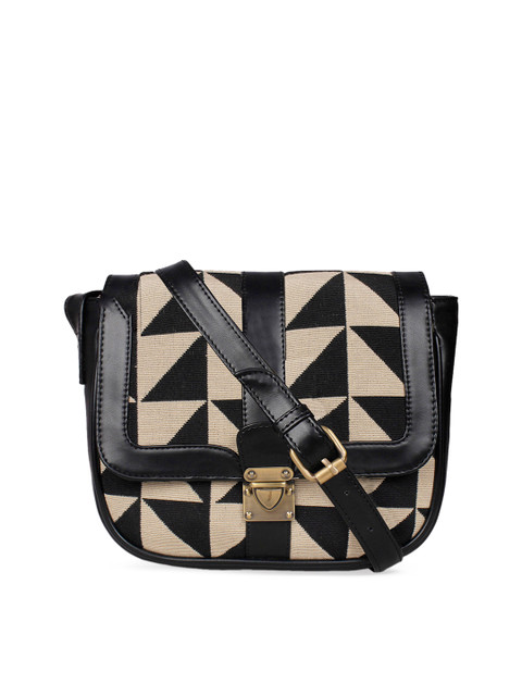 

Berrypeckers Black & Off-White Self Design Sling Bag