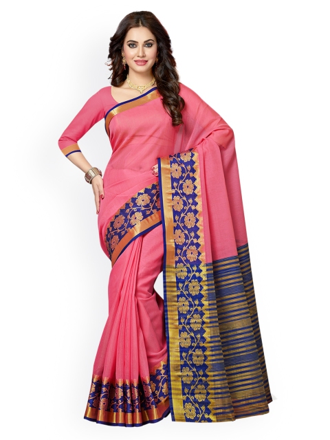

Ishin Pink Silk Cotton Woven Design Chanderi Saree